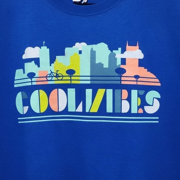 Vintage JERZEES Coll Vibes Jazz City Line Tee Shirt Royal Blue Men's Large - Picture 3 of 5